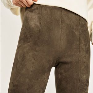 Zara Brown Faux Suede Panel Cut High Waist Pant